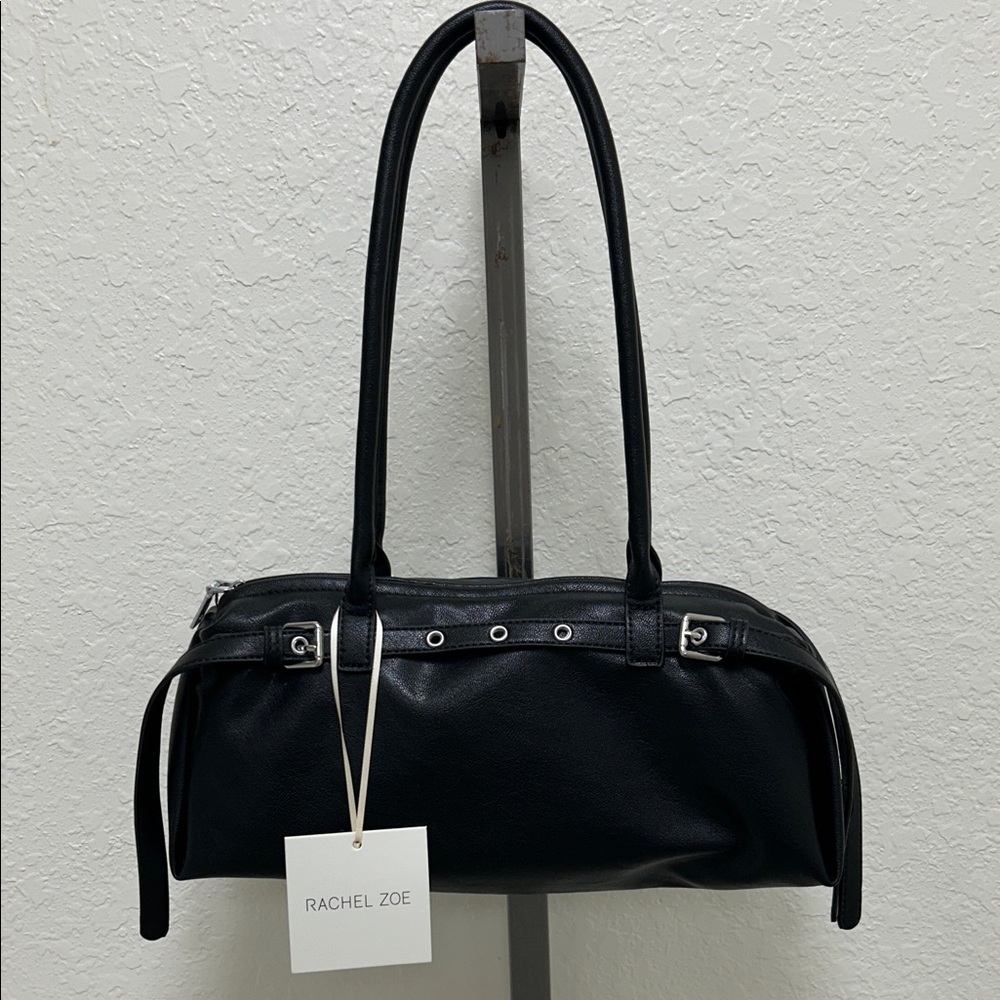 Rachel Zoe Black Leather Shoulder Satchel with Silver Hardware - Picture 2 of 5